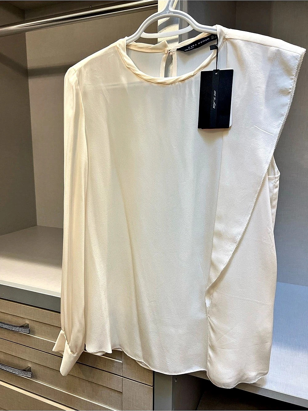 ZARA Long Sleeve Blouse in White Size Small NWT